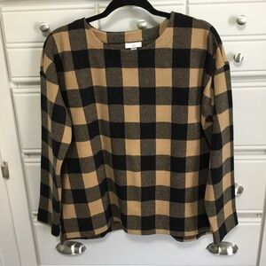 J.Jill Brown Black Buffalo Check Long Sleeve Knit Top M